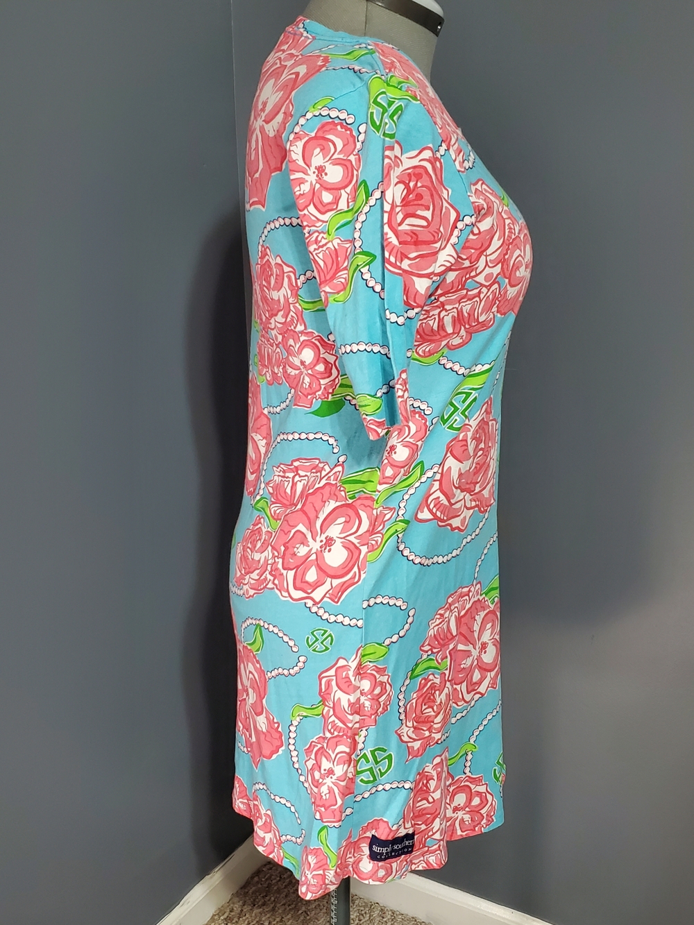 Simply Southern Turquoise & Pink Floral Tee Shirt Dress Women's Size M/L - Picture 4 of 6